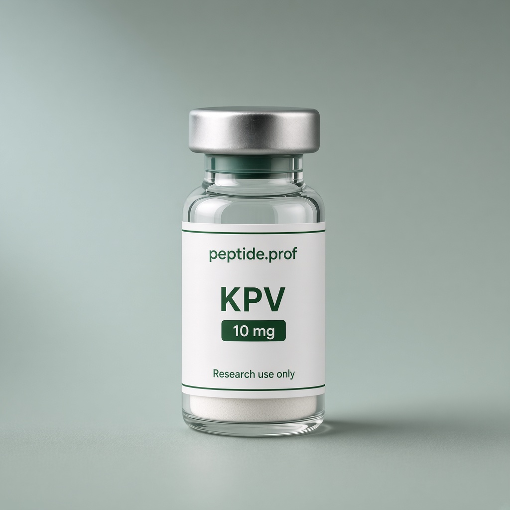 peptide.prof branded KPV 10 mg research vial with white and green clinical label.