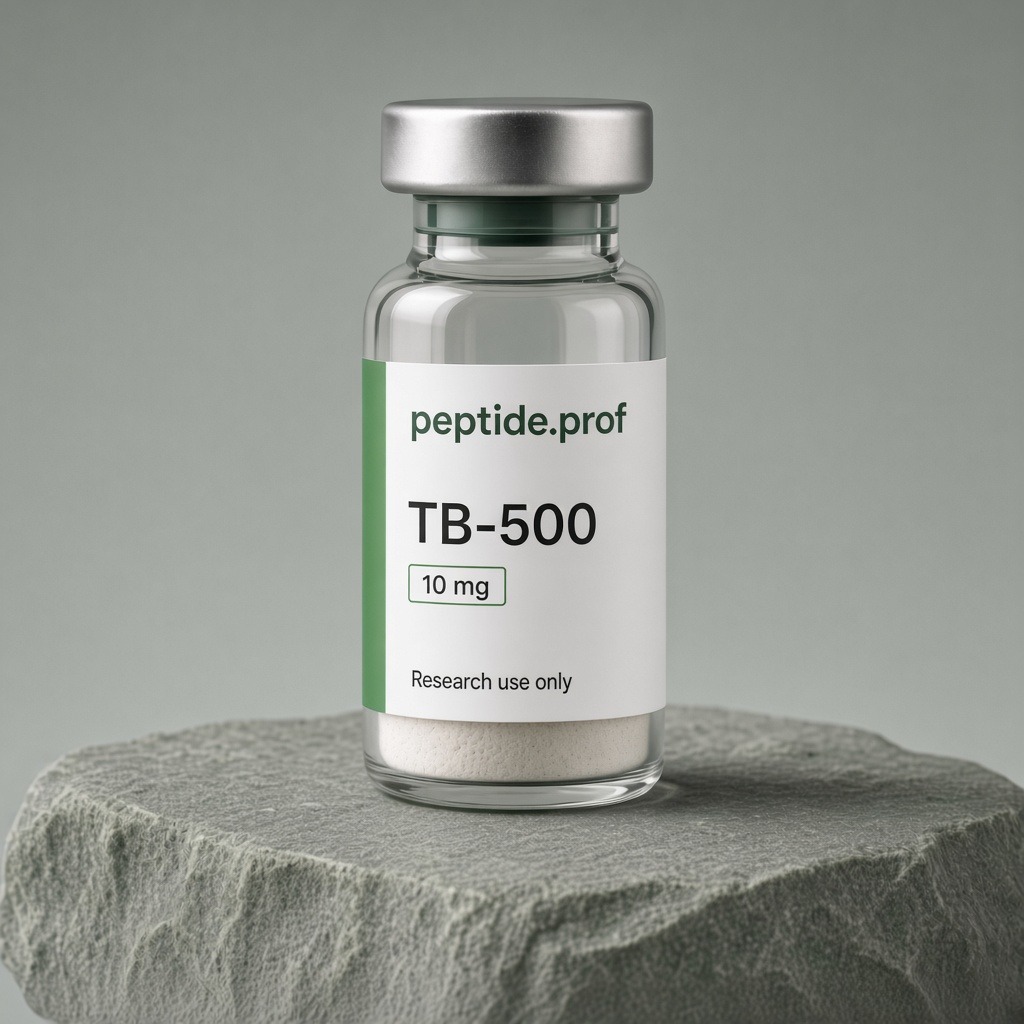 peptide.prof branded tb-500 research vial with white and green clinical label.